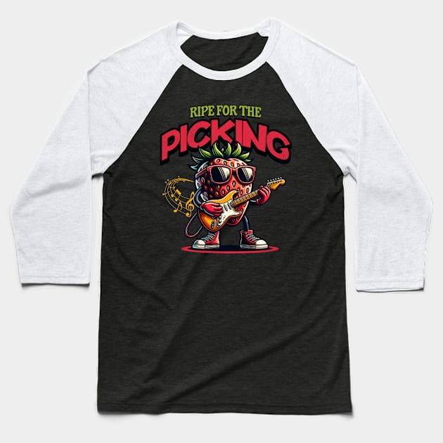 Funny Strawberry Rocker Baseball T-Shirt by The Jumping Cart